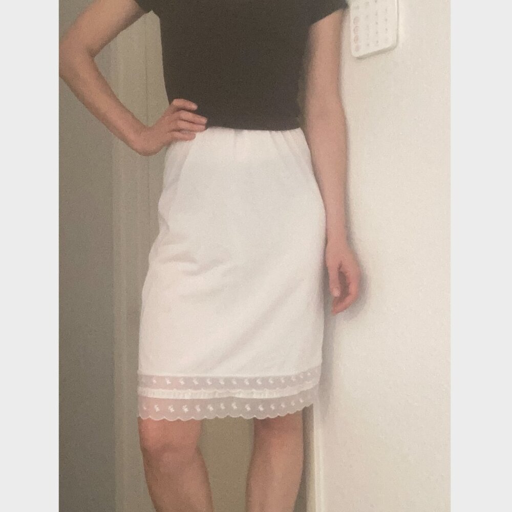 White Slip Skirt with floral hem